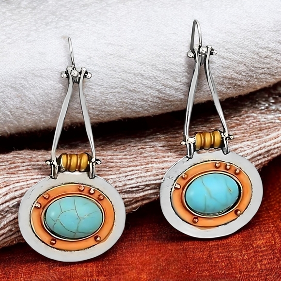 🆕️Boho Turquoise & Copper Dangle Earrings | Vintage-Style Statement Jewelry✨ - Picture 1 of 15